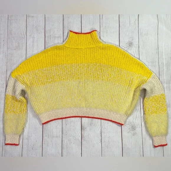 Free People Sunbrite Sweater - Small - women's fuzzy knit yellow cream pullover - Picture 4 of 15